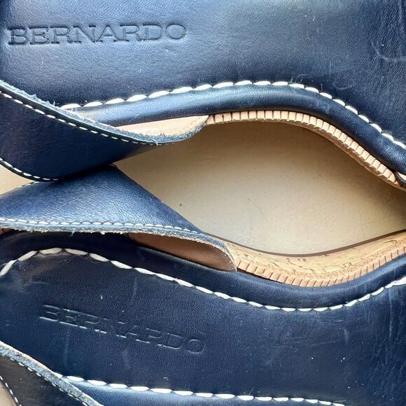 Bernardo Anthropologie Navy Blue Leather Cork Wedge Sandals Ankle Strap Women 9 - Picture 15 of 16